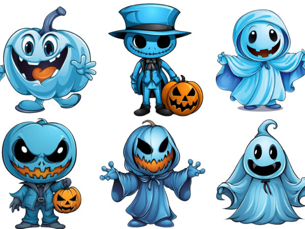 Blue halloween cartoon clipart t shirt template