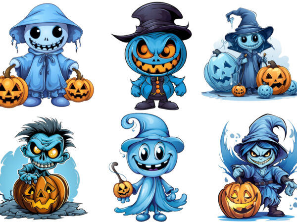 Blue halloween cartoon clipart t shirt template