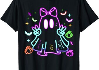 Boo Ghost Spooky Season Girls Kids Glow In Halloween Night T-Shirt