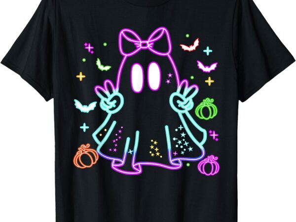 Boo ghost spooky season girls kids glow in halloween night t-shirt