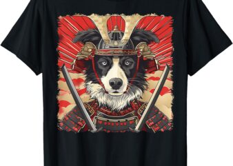 Border Collie Dog Japanese Art Samurai Ukiyo-e Vintage T-Shirt