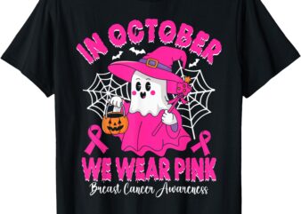 Breast Cancer Women Shirts In October We Wear Pink Halloween T-Shirt