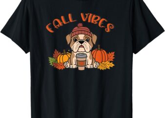 Bulldog Puppy & Latte Coffee Fall Vibes Cozy Design T-Shirt