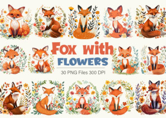 Fox with flowers. TShirt Sticker.