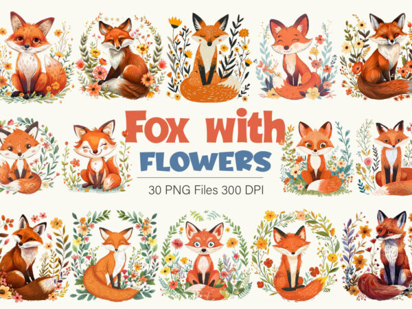 Fox with flowers. tshirt sticker.