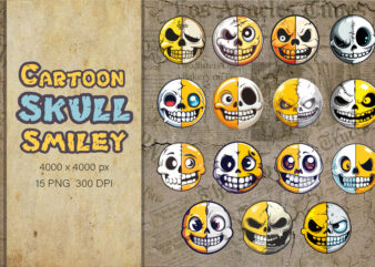 Cartoon skull smiley. TShirt Sticker.