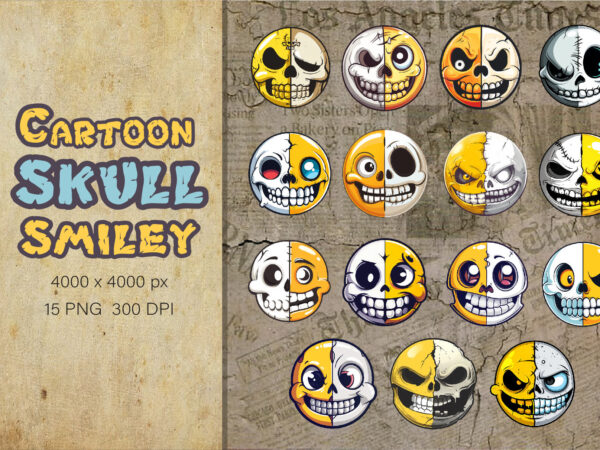 Cartoon skull smiley. tshirt sticker.