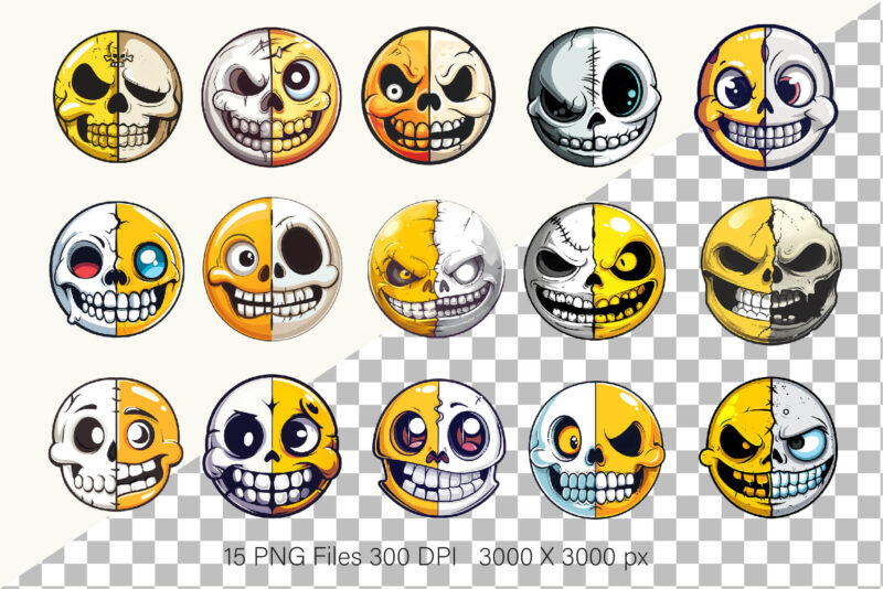 Cartoon skull smiley. TShirt Sticker.