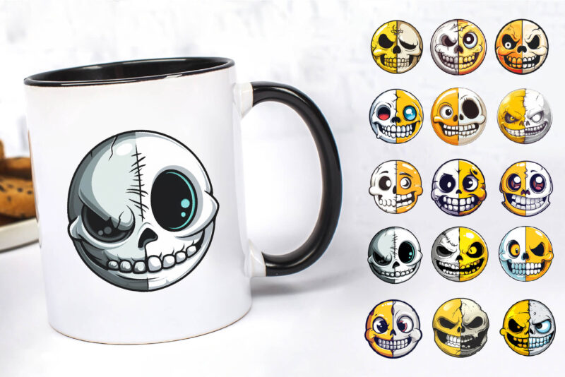 Cartoon skull smiley. TShirt Sticker.