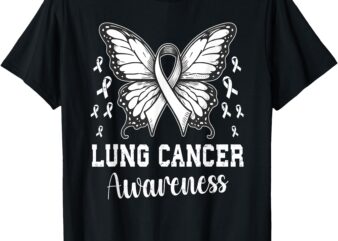 Butterfly Lung Cancer Awareness Month Support White Ribbon T-Shirt