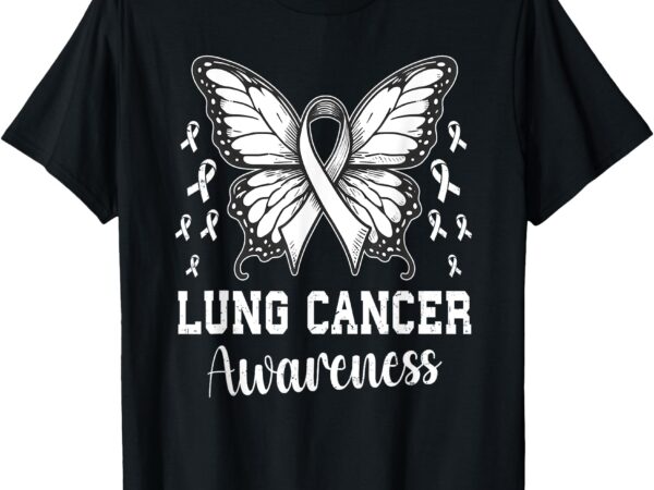 Butterfly lung cancer awareness month support white ribbon t-shirt