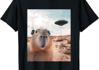 Capybara Selfie with UFOs Funny Graphic T-Shirt