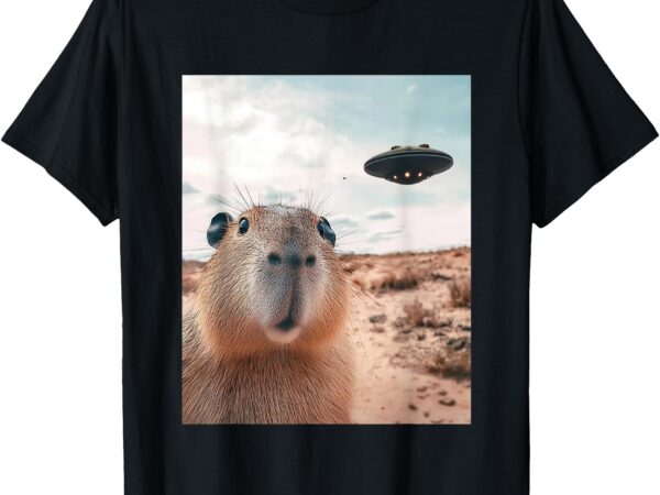 Capybara selfie with ufos funny graphic t-shirt