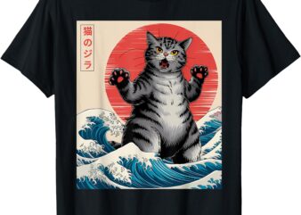 Catzilla Cat Japanese Art Funny Cat Gifts For Men Women Kid T-Shirt