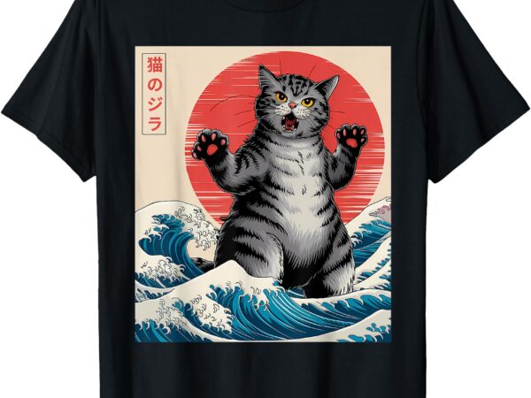 Catzilla cat japanese art funny cat gifts for men women kid t-shirt