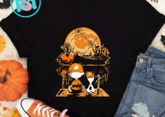 Charlie Brown and Snoopy watch Clemson Tigers moon SVG, Happy Halloween’s Day SVG