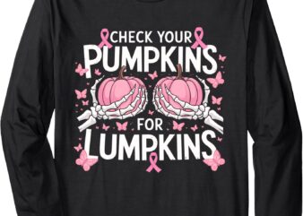 Check Your Pumpkins Breast Cancer Awareness Halloween Women Long Sleeve T-Shirt