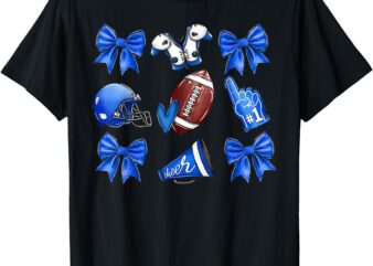 Cheer Blue Football Coquette Bow Football Mom Game Day T-Shirt