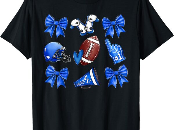 Cheer blue football coquette bow football mom game day t-shirt