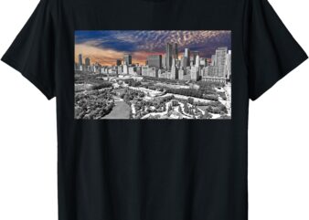 Chicago Skyline B&W with vibrant and colorful sky T-Shirt