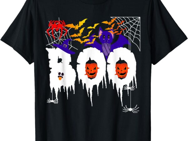 Child girl man woman cute spider bat witch ghost saying boo t-shirt