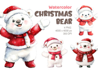 Christmas Bear. Watercolor PNG.