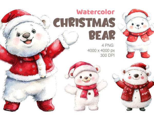 Christmas bear. watercolor png. t shirt vector file