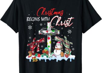 Christmas Begins With Christ Snowman Christian Religious T-Shirt