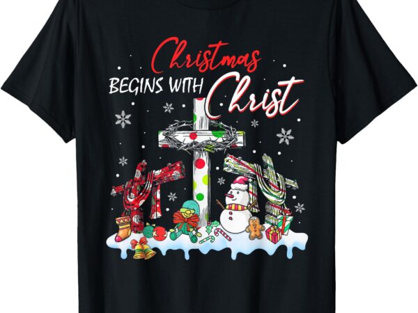 Christmas begins with christ snowman christian religious t-shirt