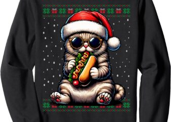 Christmas Cat Eating Hot Dogs Ugly Christmas Sweater Sweatshirt