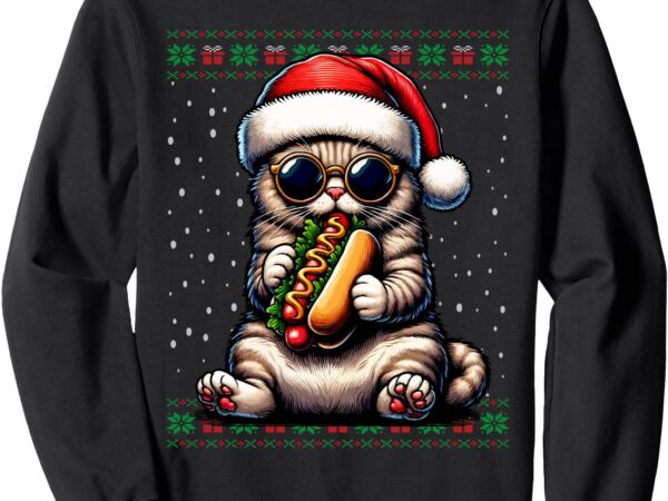 Christmas cat eating hot dogs ugly christmas sweater sweatshirt