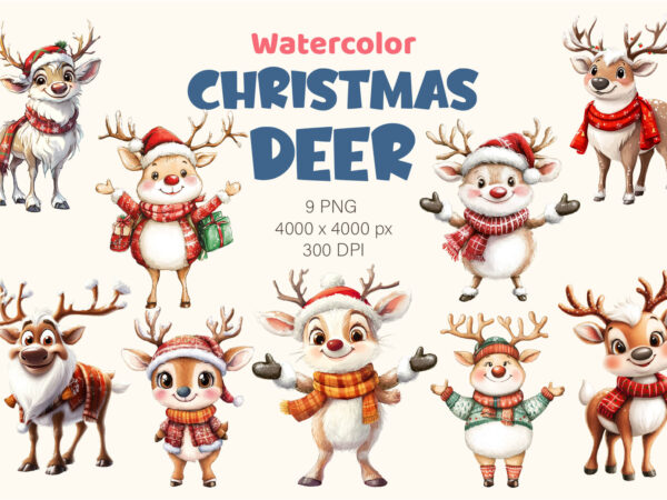 Christmas deer. watercolor png. t shirt vector file