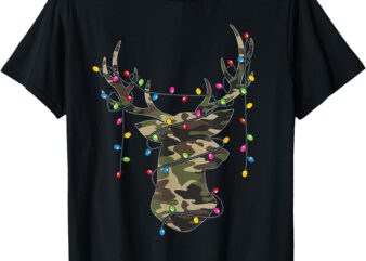 Christmas Holiday Camo Hunting Reindeer Deer Xmas Lights T-Shirt