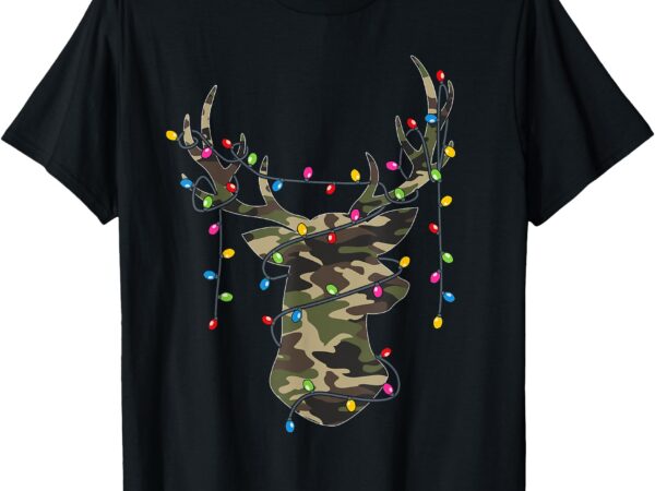 Christmas holiday camo hunting reindeer deer xmas lights t-shirt