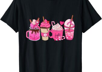 Coffee Latte Pink Ribbon Support Breast Cancer Awareness T-Shirt