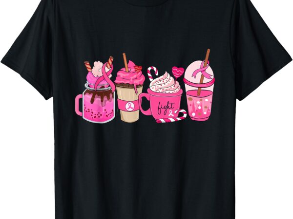 Coffee latte pink ribbon support breast cancer awareness t-shirt