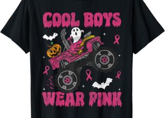 Cool Boys Wear Pink Monster Truck Halloween Breast Cancer T-Shirt