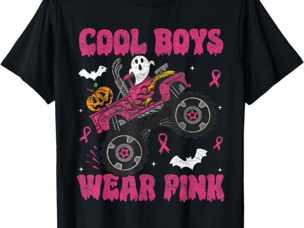 Cool boys wear pink monster truck halloween breast cancer t-shirt