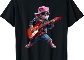 Cool Cat Guitarist Rock Band Music Lover T-Shirt