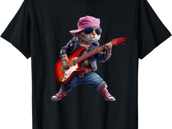 Cool cat guitarist rock band music lover t-shirt