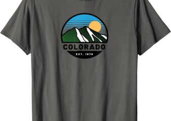 Cool Colorado Mountain Retro Sunset Novelty Fashion Design T-Shirt