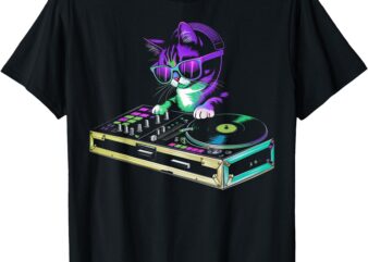 Cool DJ Cat Disco Music Gifts For Cat Mom Cat Dad Cat Lover T-Shirt