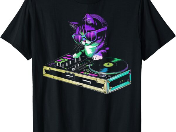 Cool dj cat disco music gifts for cat mom cat dad cat lover t-shirt