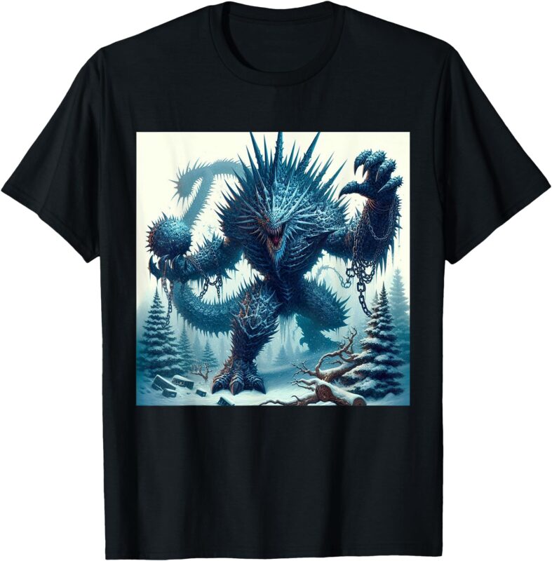 Cool Ice Giant – Fantasy Cartoon Dinosaur Art T-Shirt