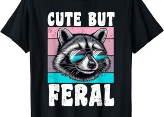 Cool Raccoon With Sunglasses Cute But Feral Retro Vintage T-Shirt