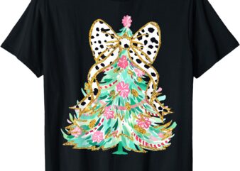 Coquette Bow Merry Christmas Xmas Tree Santa Pajamas Holiday T-Shirt