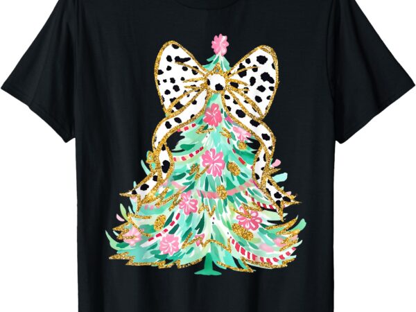 Coquette bow merry christmas xmas tree santa pajamas holiday t-shirt