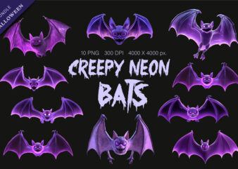 Creepy neon bats. halloween mascot.