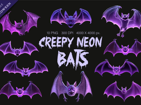 Creepy neon bats. halloween mascot. t shirt vector file