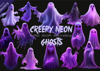 Creepy neon ghosts. halloween mascot.